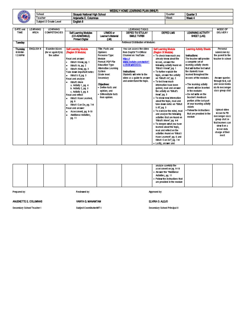 WHLP English 9 Q3 Week 4 | PDF