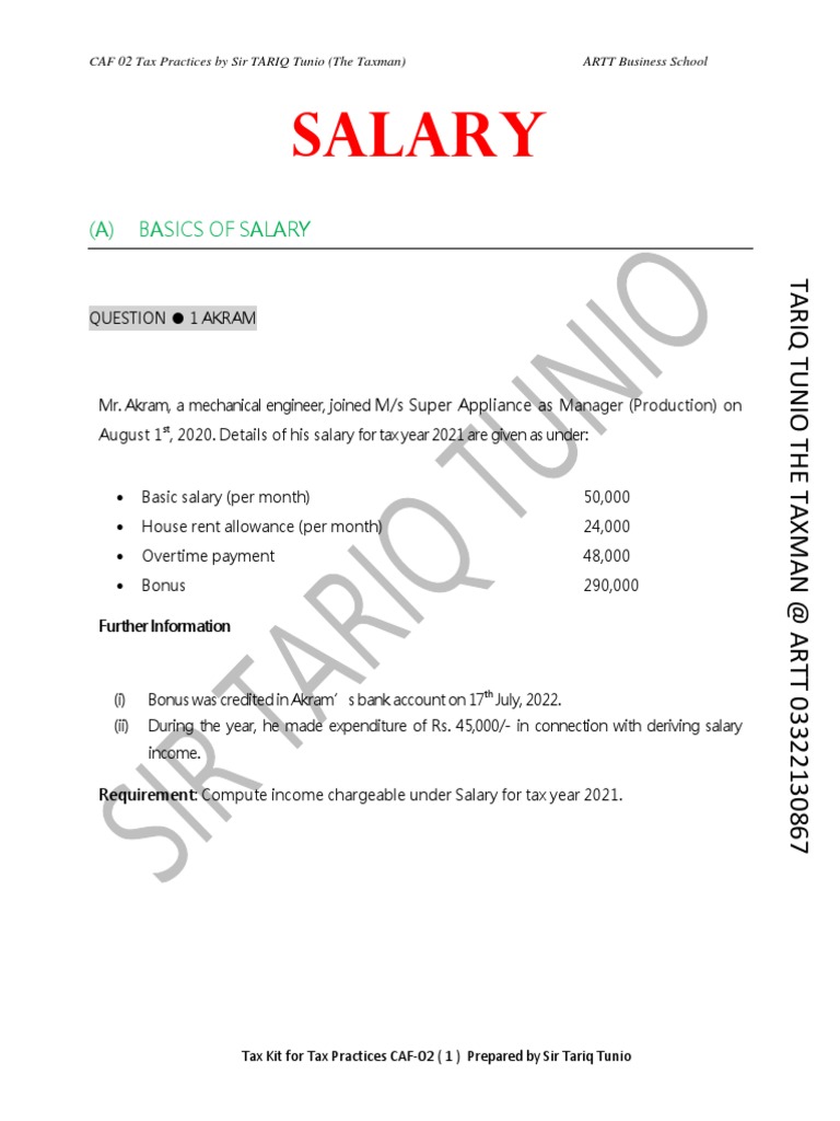 97 Practice Question On SALARY by Sir Tariq Tunio | PDF | Cost Of ...