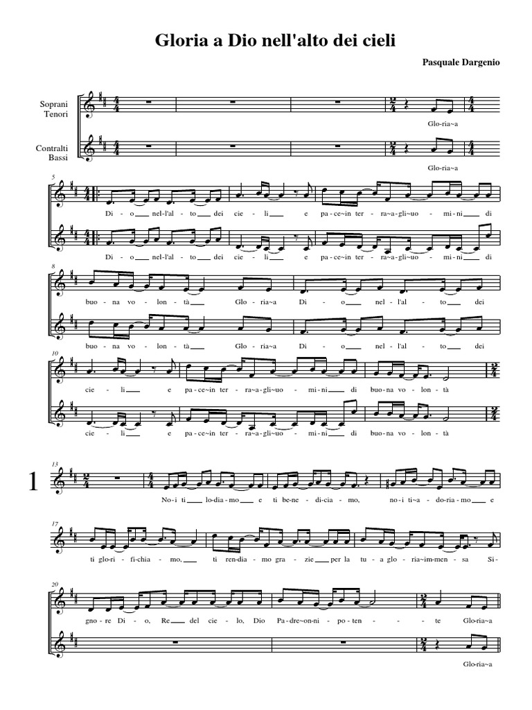 Gloria A Dio Nell Alto Dei Cieli Gloria a Dio nell'alto dei cieli (Dargenio) (coro) | PDF