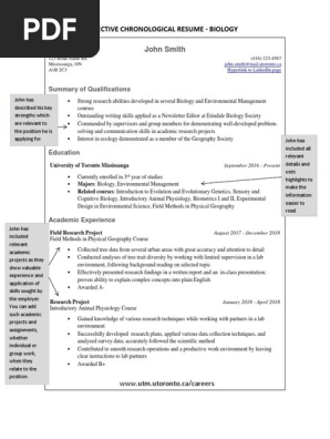 Effective Chronological Resume - Biology