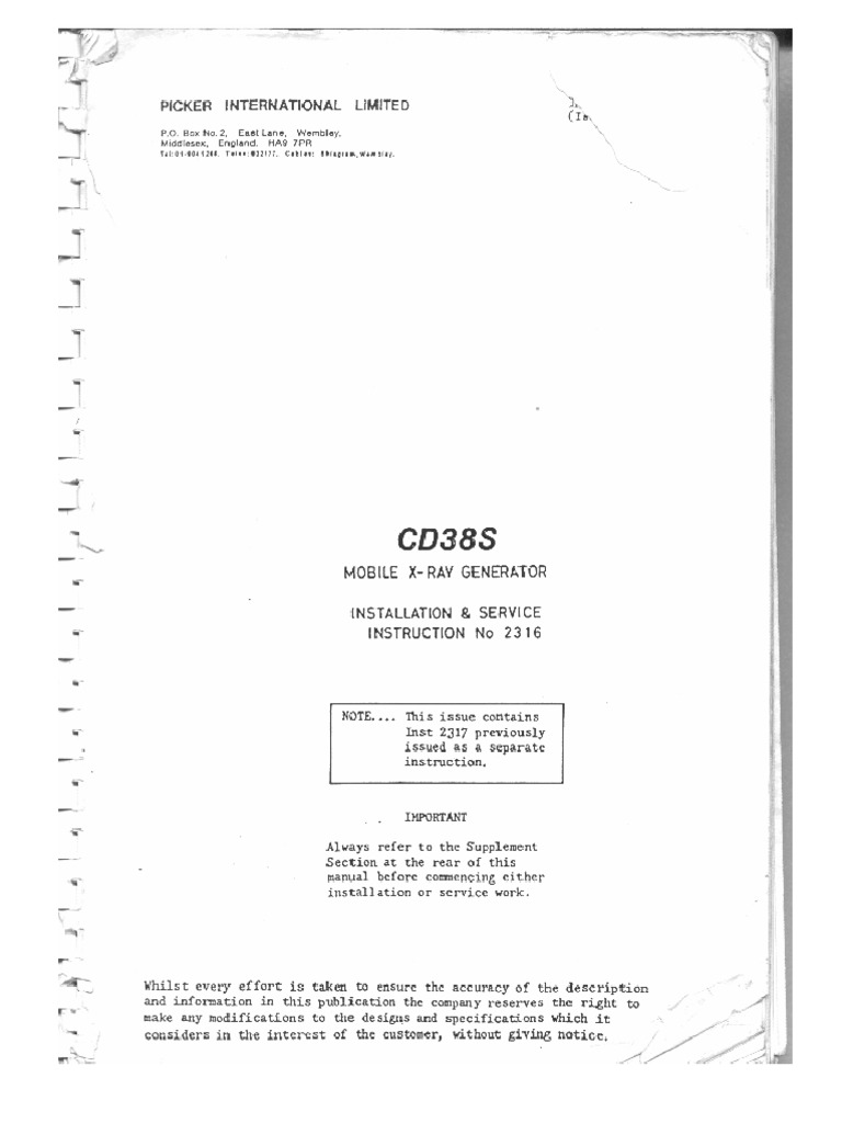 Picker CD38S XRay Service Manual PDF