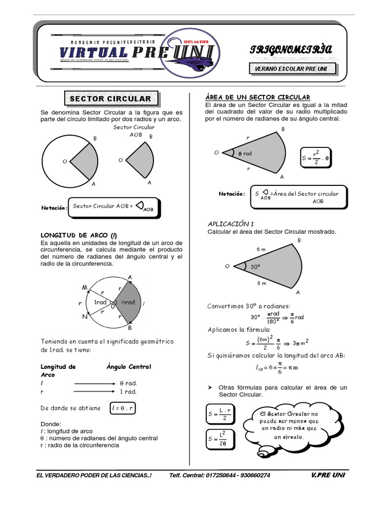Fórmulas y Ejercicios de Sector Circular | PDF | Matemática Elemental ...