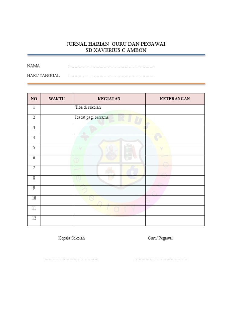 Format Jurnal Harian Guru Dan Pegawai | PDF