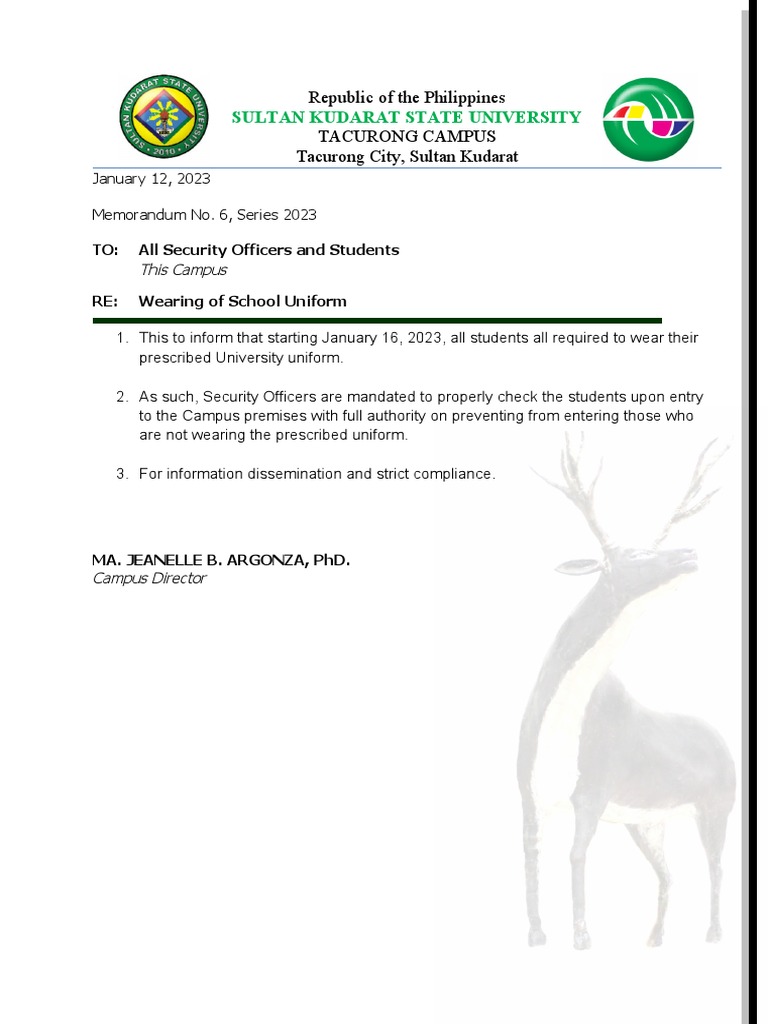 SKSU Uniform Compliance Memo | PDF | Science & Mathematics