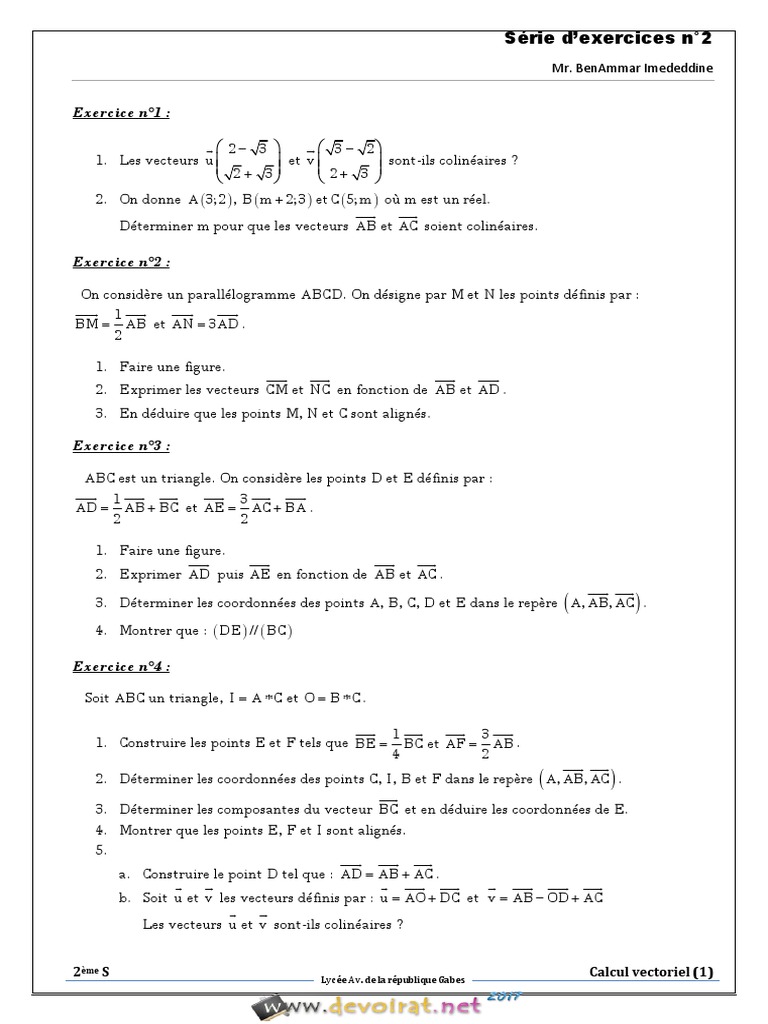Exercices de calcul vectoriel 2ème S | PDF | Géométrie | Mathématiques