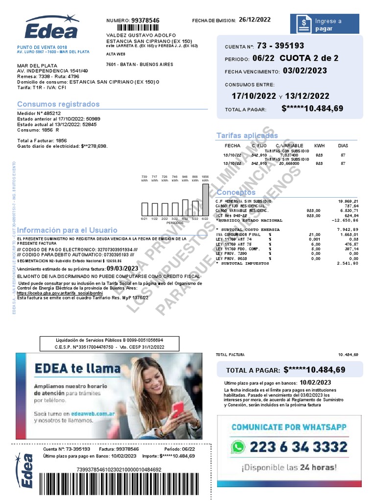 Factura de Electricidad: Resumen y Detalles | PDF | Factura | Pagos