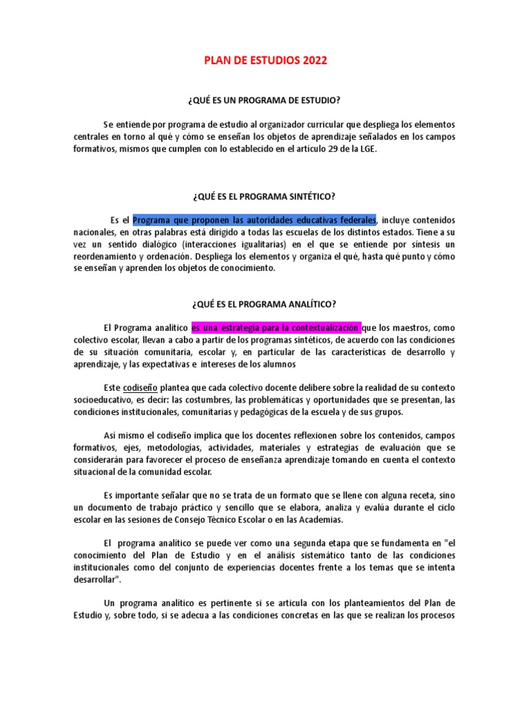Resumen Plan de Estudios 2022 | PDF | Plan de estudios | Método de ...