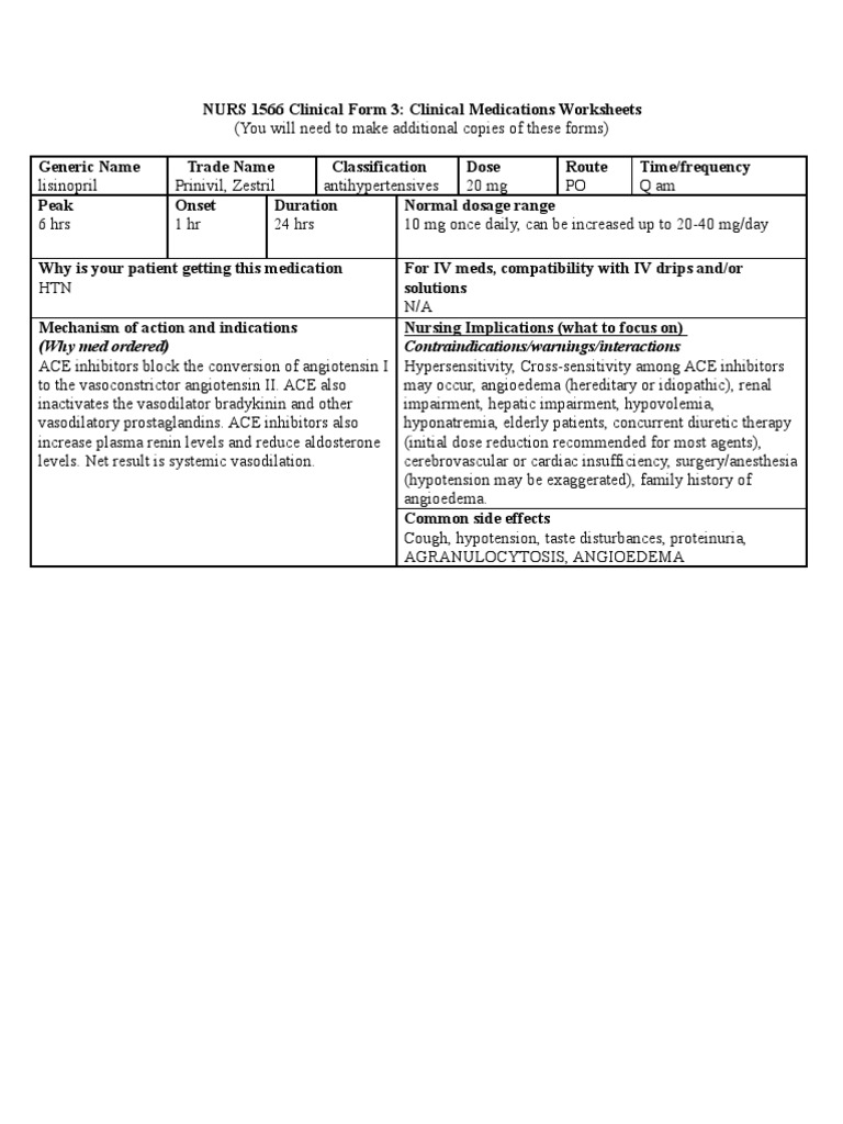 Prinivil Lisinopril PDF Drugs Medicine