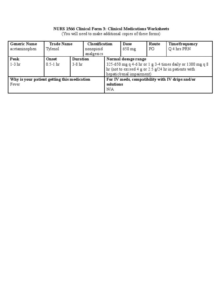 Tylenol Acetaminophen) Dose (Biochemistry) Pharmacology