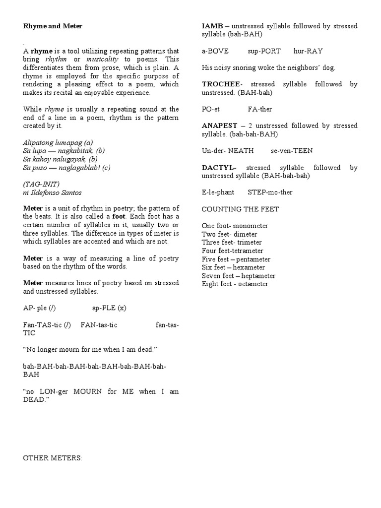 Rhyme and Meter PDF