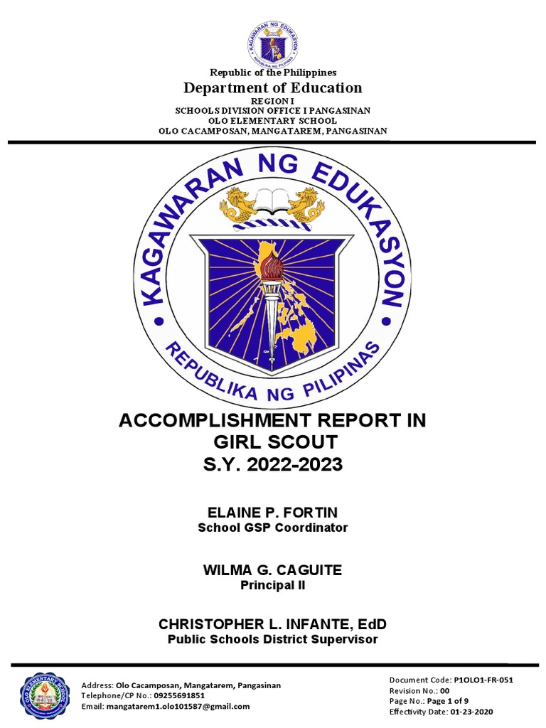 2022-2023 Junior ES Accomplishment Report | PDF | Outdoor Recreation ...