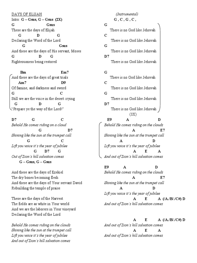Days of elijah chord sheet pdf
