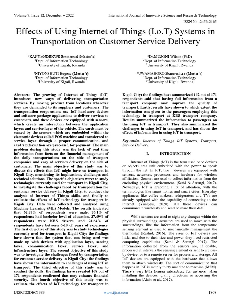 Effects of Using Internet of Things (I.o.T) Systems in Transportation ...