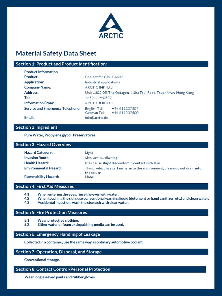 MSDS Coolant 220629 EN PDF
