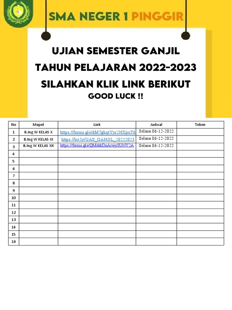 Contoh Jadwal Ujian Sekolah Pdf