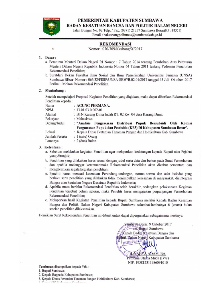 Surat Rekom Izin Penelitian | PDF