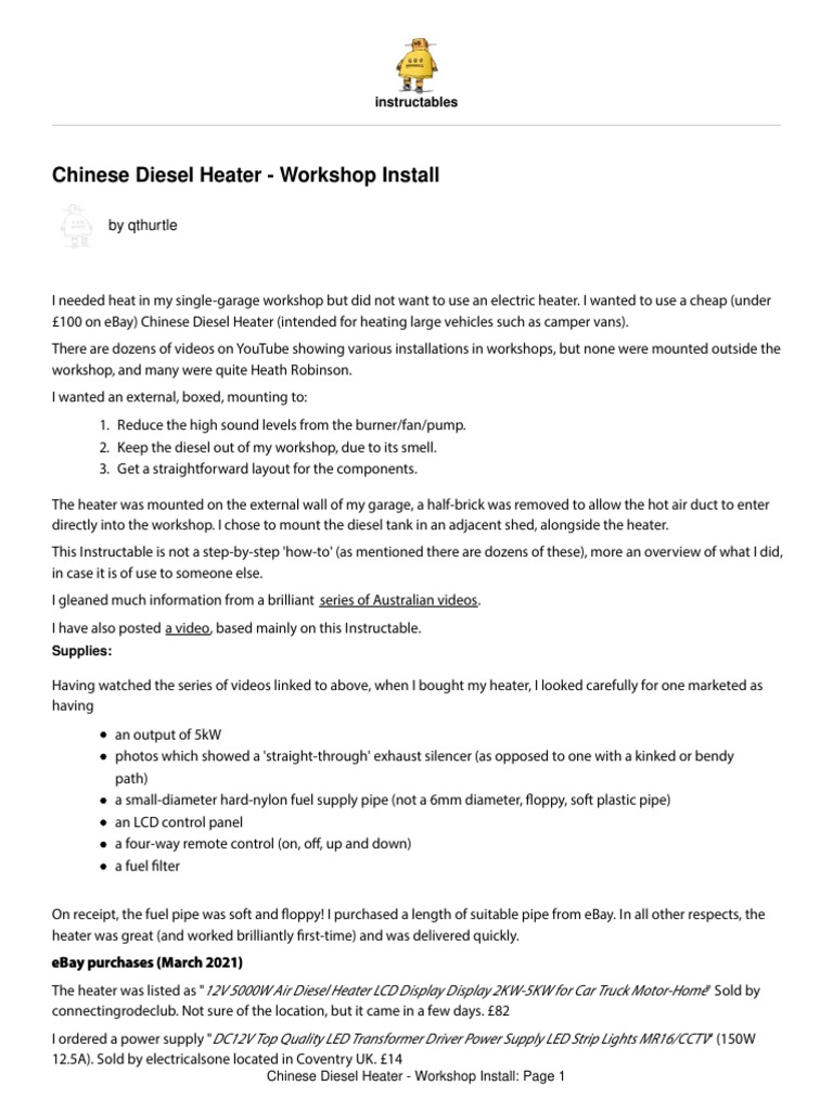Chinese Diesel Heater Workshop Install | PDF | Diesel Engine | Gasoline