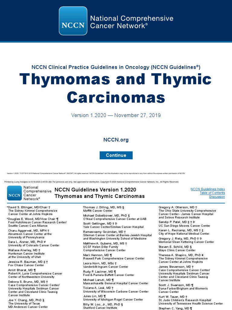 NCCN Thymoma and Thymic Carcinomas November 2019 PDF