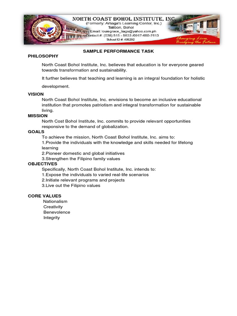 North Coast Bohol Institute's Philosophy, Vision, Mission, Goals ...