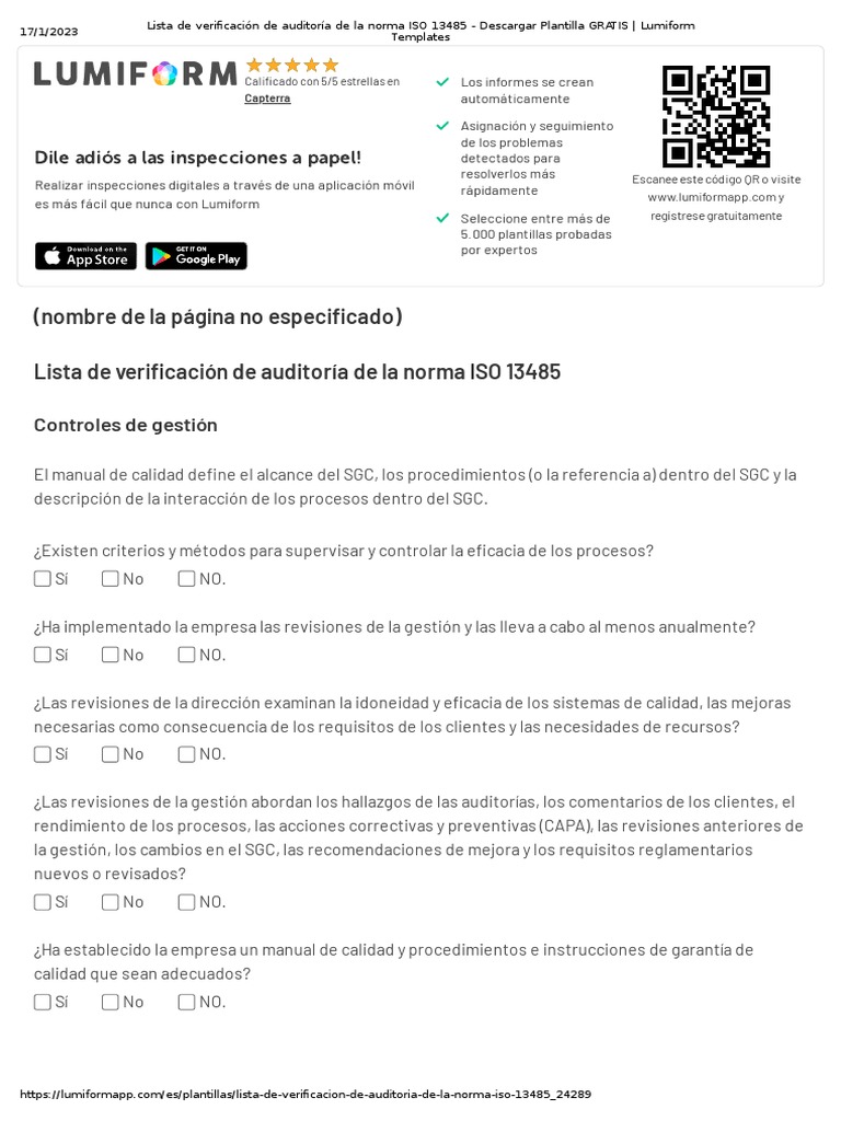 Plantilla de Auditoría ISO 13485 Gratis | PDF | Calidad (comercial ...
