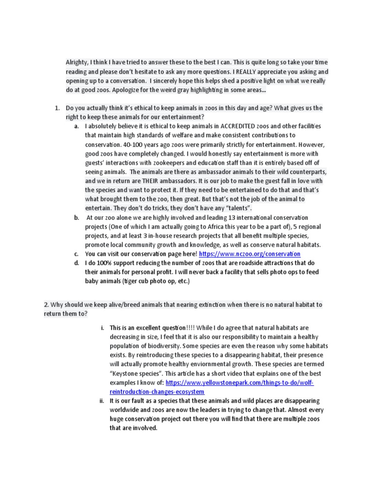 Importance of Zoos PDF Zoo Organisms