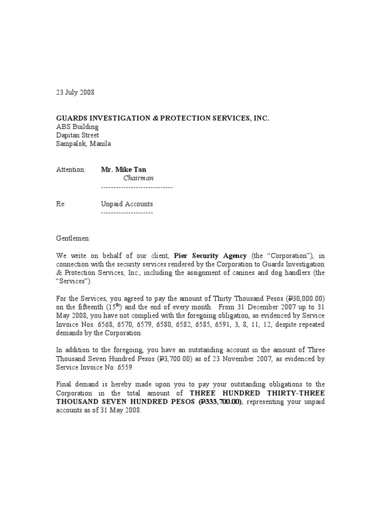Sample Demand Letter
