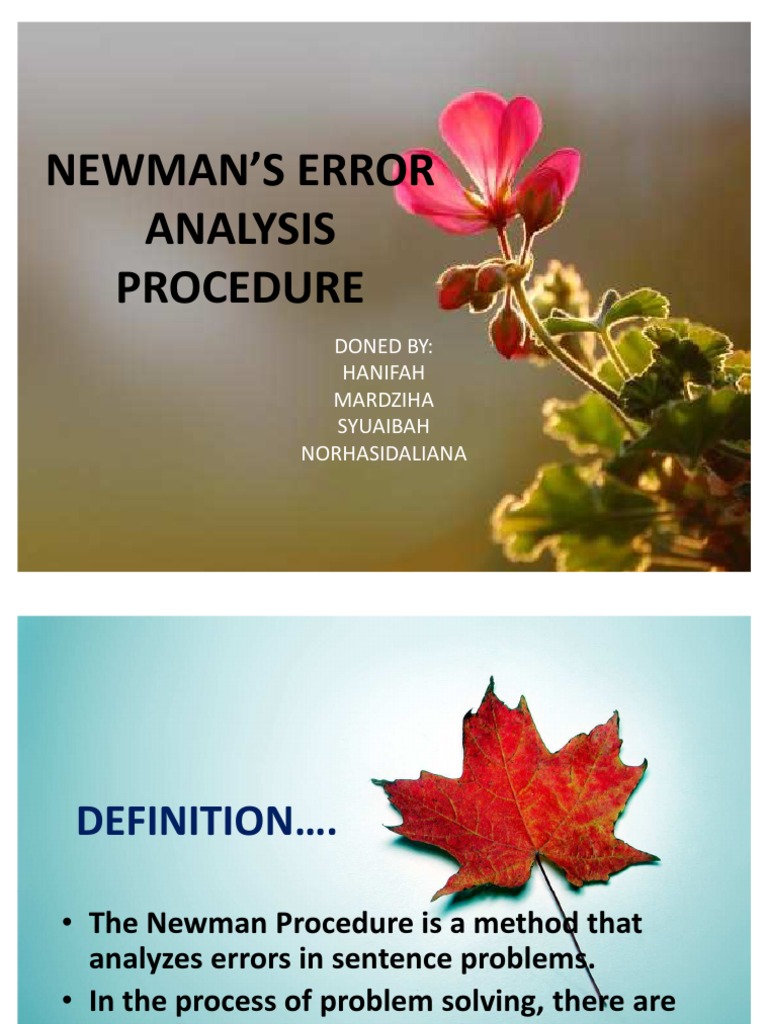 NEWMAN'S ERROR ANALYSIS PROCEDURE (Hanifah, Syuaibah, Mardziha ...