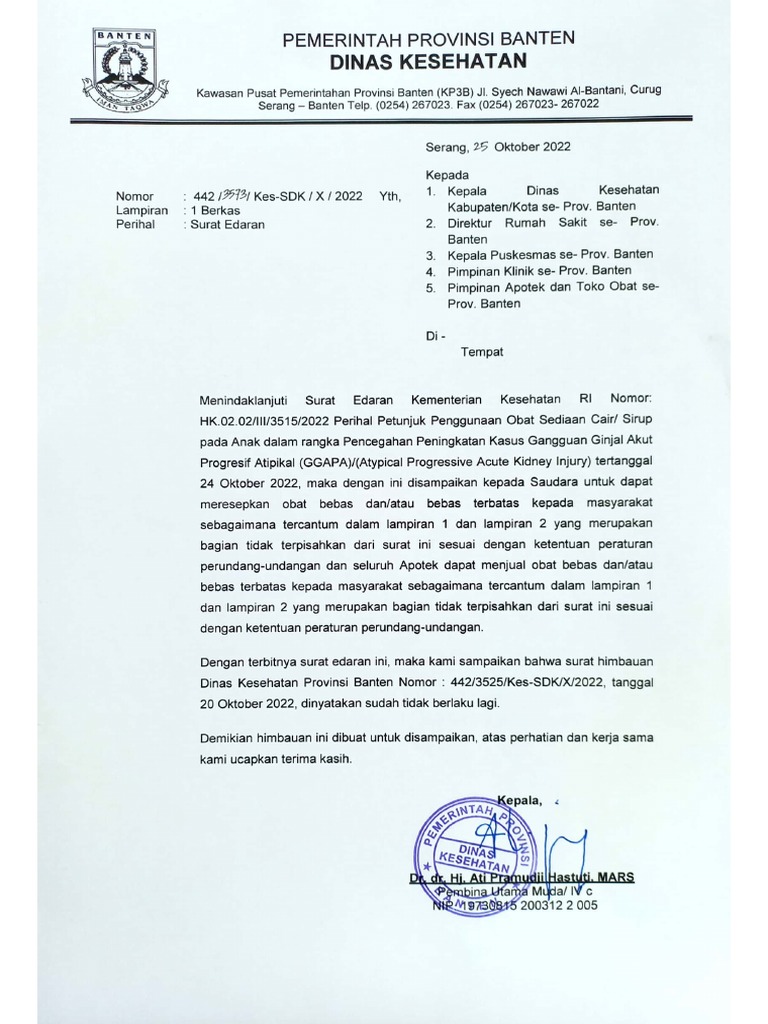 Surat Edaran Dinas Kesehatan Prov. Banten | PDF