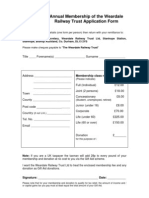 Annual Membership of The Weardale Railway Trust Application Form