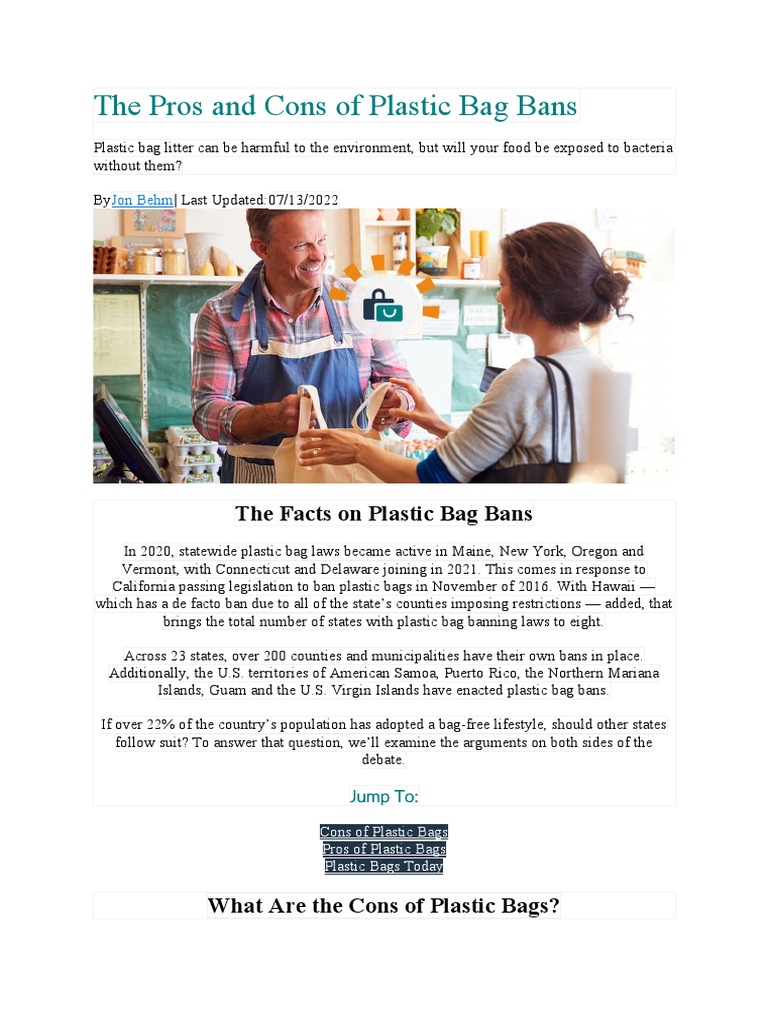 The Pros and Cons of Plastic Bag Bans PDF