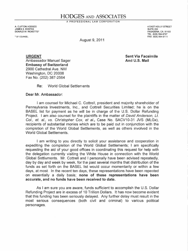 SWISS Letter From Al Hodges 8-9-2011 | PDF