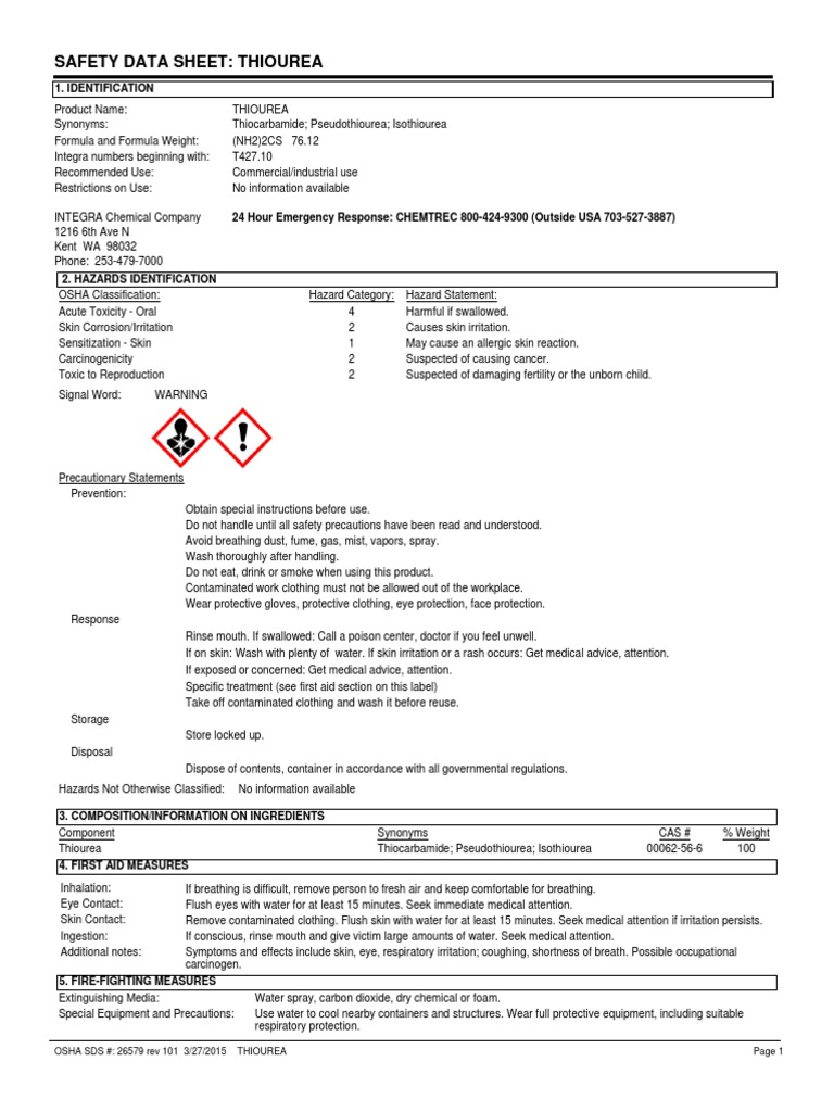 Thiourea MSDS PDF Personal Protective Equipment Toxicity