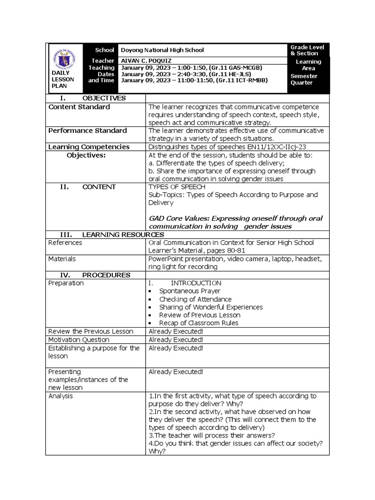 ORALCOMM S1 Q1 Jan.09 | PDF | Public Speaking | Human Communication