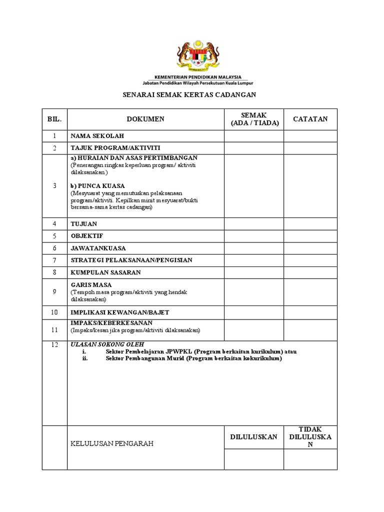 Senarai Semak Kertas Cadangan Program | PDF