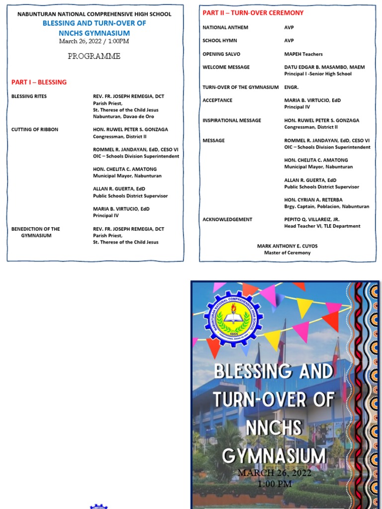 NNCHS Gymnasium Blessing Program | PDF | Rituals | Worship