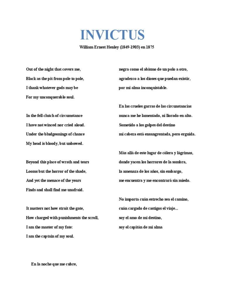 Poema Invictus Para Imprimir Invictus, Un Poema De William Ernest