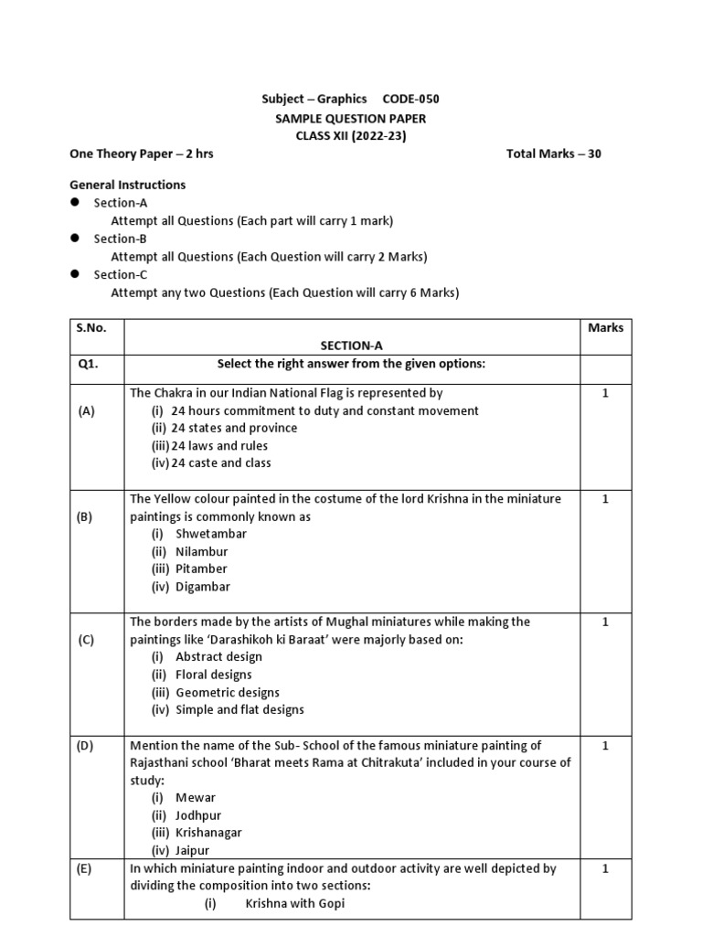 Graphics code 050 sample question paper pdf paintings the arts