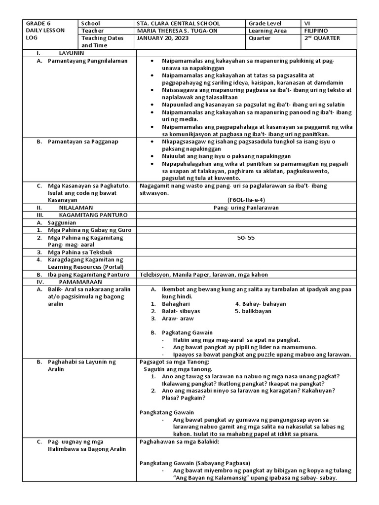 Cot Lesson Plan - 2022 - 2023 | PDF