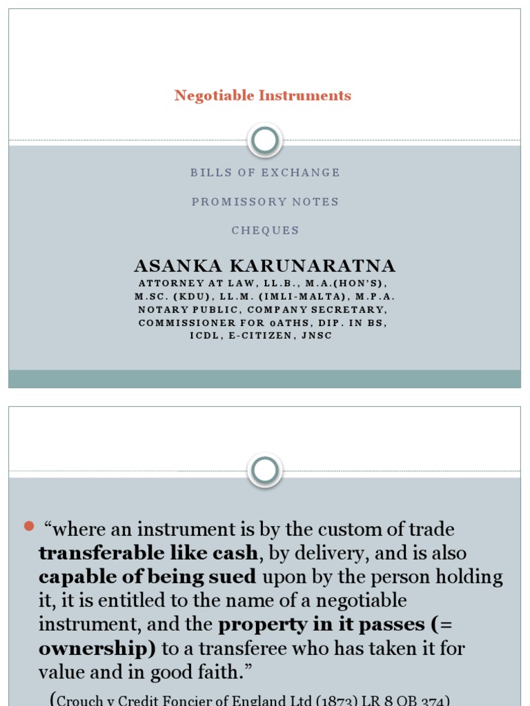 Understanding Negotiable Instruments | PDF | Cheque | Negotiable Instrument