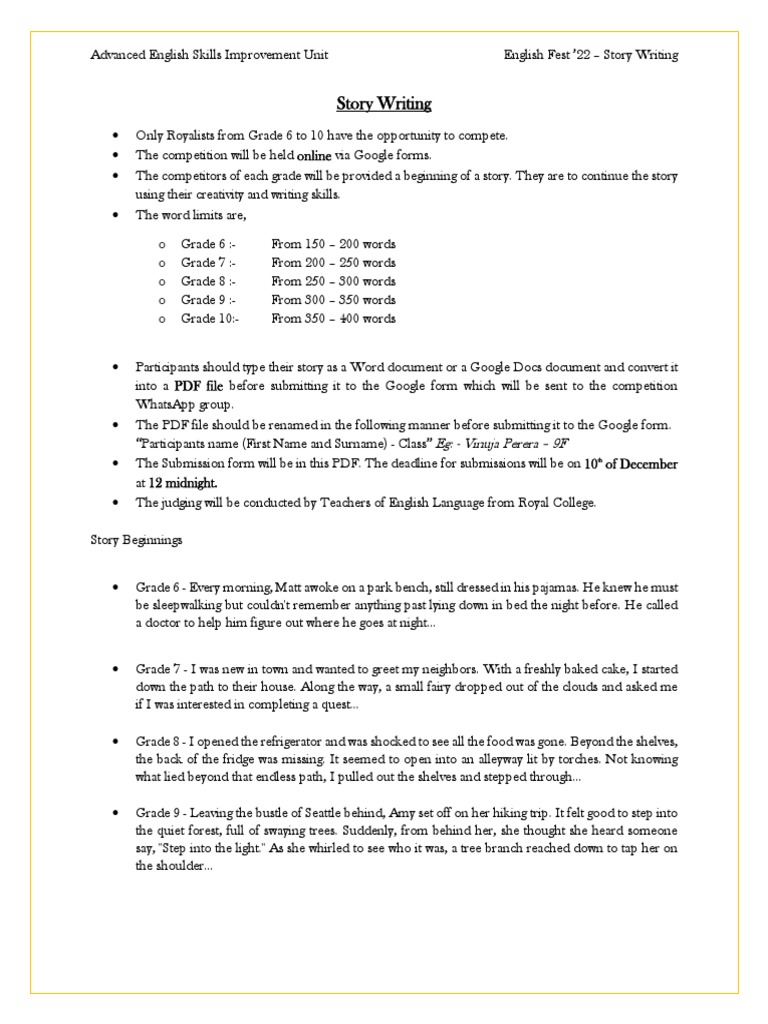 Story Writing Competition Guidelines | PDF
