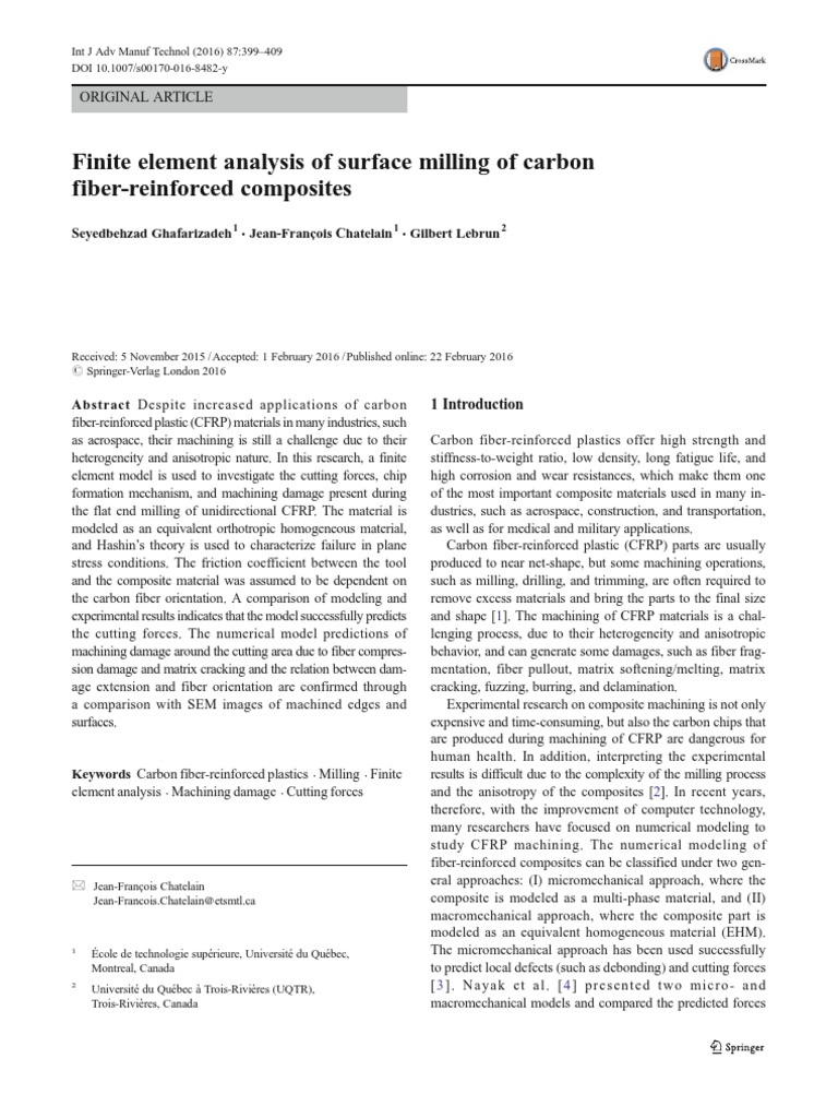 Finite Element Analysis of CFRP Milling | PDF | Composite Material ...