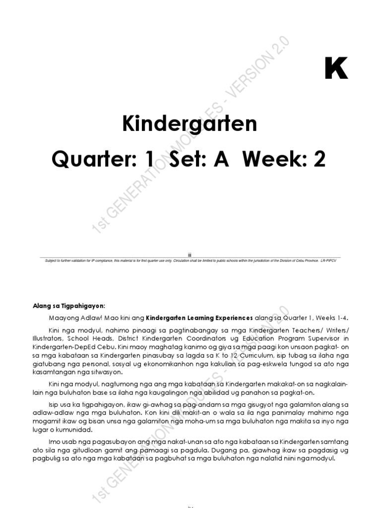 Kinder Learning Packet Q1 Wk2 GSB 2 CORRECTED | PDF