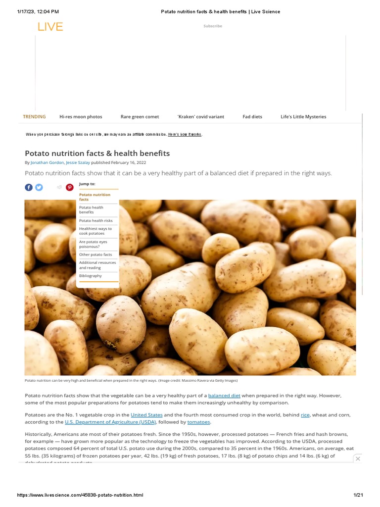 Potato Nutrition Facts & Health Benefits Live Science PDF Potato Glycemic Index