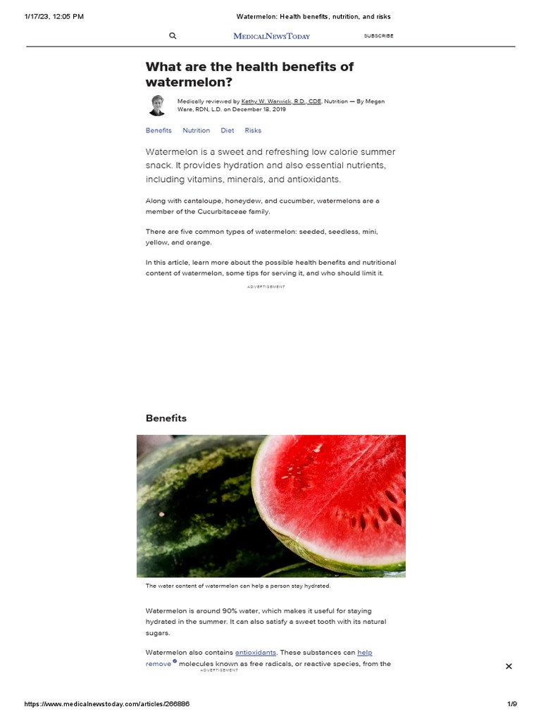 Watermelon Health Benefits, Nutrition, and Risks PDF Cholesterol