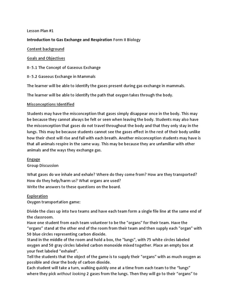 Biology Respiration Lesson Plan 1 Pdf Respiratory System Exhalation