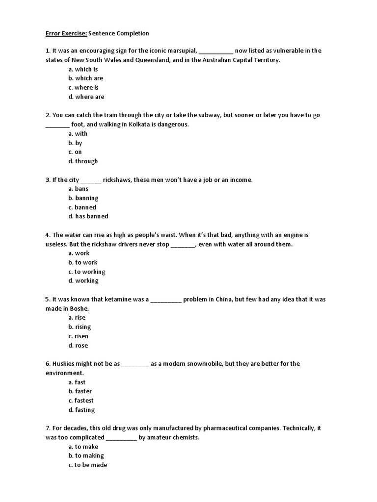 Sentence Completion Error Exercise | PDF | International Monetary Fund ...