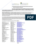 Thirty Regional Companies Selected To Present at The 2011 Rocky Mountain Life Science Investor Conference in Denver