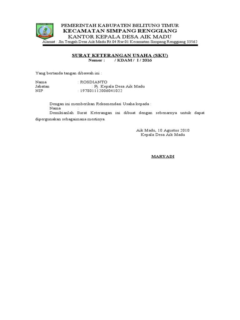 Surat Keterangan Rekomendasi | PDF