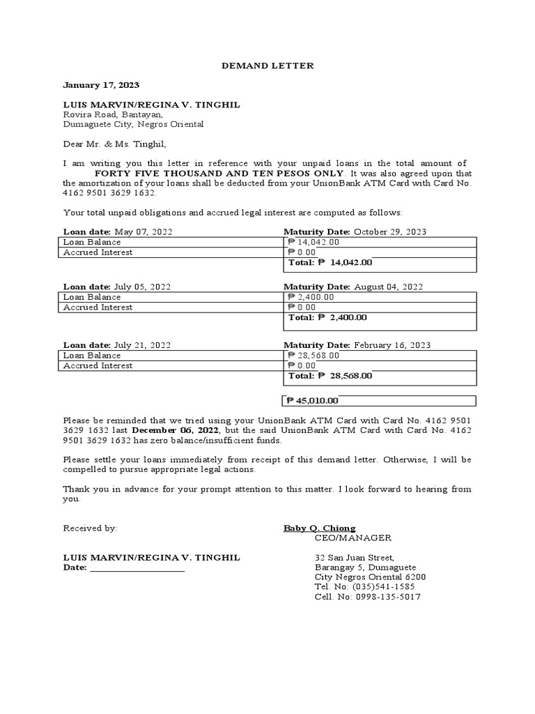 Demand Letter - Character - Tinghil | PDF