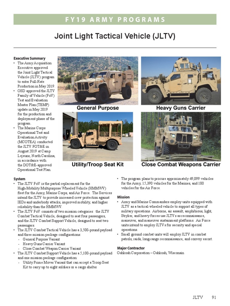 ARMY JLTV MODEL NUMBER intelligence overview